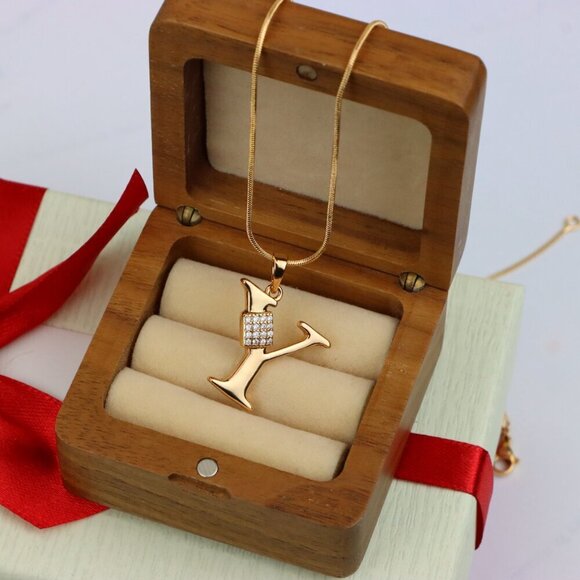 "Rose Gold Y Initial Pendant with CZ Stones Elegant Jewelry,XPPT1436 - Picture 8 of 11